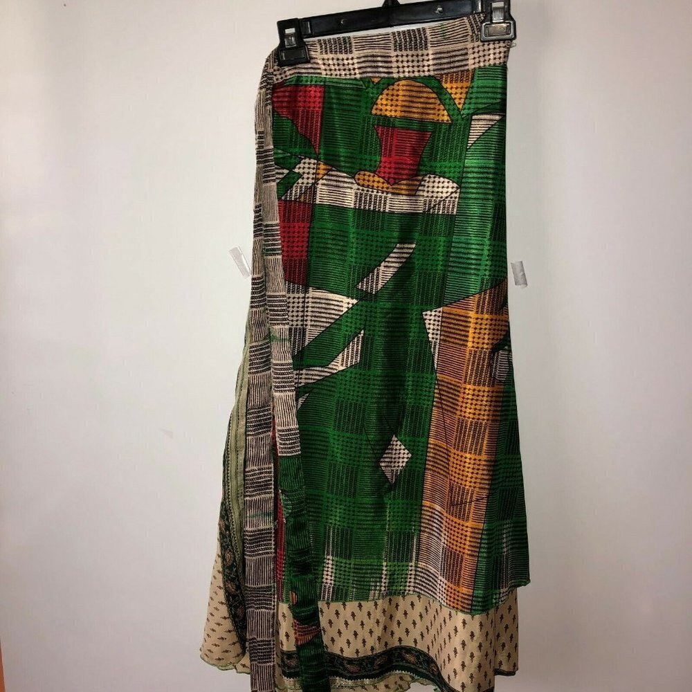 Wevez Womens Size Large Colorful Boho Wrap Midi Skirt Silk Blend - Picture 5 of 8